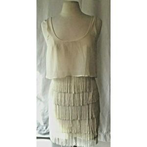 American Eagle  Womens Flapper Fringe Ivory Dress